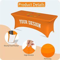 Nappe carrée extensible en Spandex avec logo personnalisé pour anniversaire, mariage ou salons commerciaux Couverture résistante aux taches pour la publicité événementielle