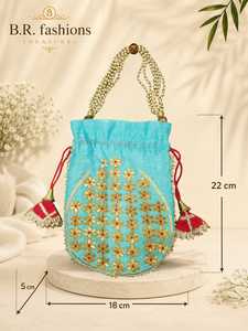 Sac Potli en Gota Patti doré fait main pour femmes, sac à main ethnique indien pour mariages, fêtes, festivals et cadeaux spéciaux - Product Image 2
