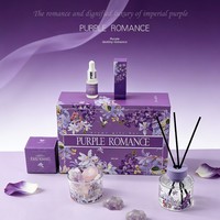 Coffret Cadeau d'Aromathérapie Artisanal Écologique Violet – Diffuseur de Chambre Haut de Gamme à Bâtonnets Longue Durée, Parfum de Pierre