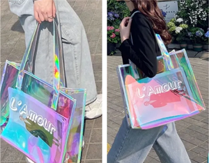 Custom Logo <b>Transparent</b> Jelly Orange PVC Tote <b>Bag</b> with Button Closure Stylish Fashionable Design for Gifts Shopping - Product Image 2