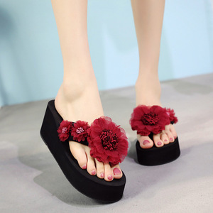 Sandalias de Playa para Mujer, con Flores Hechas a Mano, Suela Gruesa Negra Antideslizante, Moda de Verano - Product Image 5
