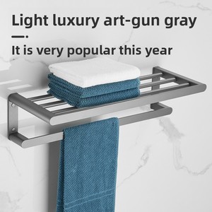 Scaldasalviette Pieghevole Grigio Canna di Fucile, Porta <span class=keywords><strong>Asciugamani</strong></span> da Parete per Bagno con Installazione Senza Foratura, Design Moderno - Product Image 2