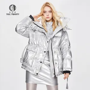 Benutzer definiertes Logo 2021 Woman Top Modische Streetwear Bubble Winter mäntel Long Puffer Women Jacket