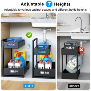 Double Tier Pull Out Cabinet with Metal Mesh Sliding Drawers Under <strong>Sink</strong> <strong>Kitchen</strong> <strong>Storage</strong> Rack with Baskets for Efficient <strong>Storage</strong> - Product Image 5