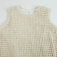 Damen Open-Strick Ärmelloses Maxikleid Häkel-Mesh-Strickkleid Casual Rundhals-Seitenschlitz Sommerkleid