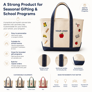 SHINY 2026 Heavy Duty Eco-friendly Cotton Canvas Embroidery <strong>Teacher</strong> <strong>Tote</strong> <strong>Bag</strong> Rope Long Custom Logo Multi Patch School Gift - Product Image 4