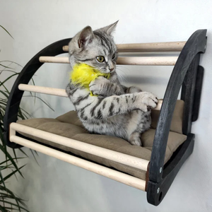 Sıcak satış duvara monte kedi tüneli mağara yatak Pet ev raf ahşap kedi tırmanma duvar Modern kedi evi hamak - Product Image 1