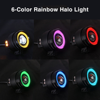 Phare de moto JPAD J1S-1, lumière halo arc-en-ciel à 6 couleurs, 120W LED, faisceau haut blanc, faisceau bas jaune, IPX8