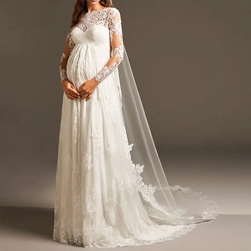 Elegant Empire Maternity Wedding Dress - Long Sleeve Lace Bridal Gown for  Pregnant Women, Custom Fit, Vintage Style