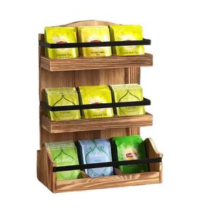 Wooden desktop tea bag and capsule organizer, <b>kitchen</b> seasoning rack, three-tier coffee storage rack with dividers - Product Image 5