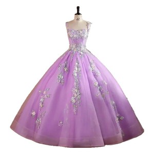 Purple Evening Gown With 3D Floral Embroidery Puffy Skirt Women Stage Performance Long Dress Slim Fit Adult Size - Product Image 3
