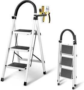 3 <b>Step</b> Foldable Ladder Stainless Steel Non Slip Handrails Portable <b>Step</b> Ladder <b>For</b> Home Office <b>Kitchen</b> Garage - Product Image 1