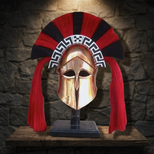 Casque corinthien grec médiéval en acier de calibre 18, plaqué laiton, casque spartiate, casque corinthien doré avec plume rouge et noire, style grec - Product Image 5