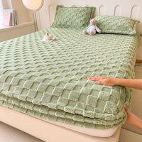 Ensemble de draps en velours de lait antistatique en polyester, jacquard uni, toutes saisons, respectueux de la peau, protège-matelas de style hôtelier, OEM