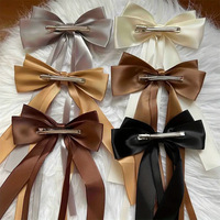 Grands nœuds en satin pour cheveux avec ruban, pince à cheveux à longue queue, accessoire en tissu, style doux, coiffure classique pour femmes, usage quotidien