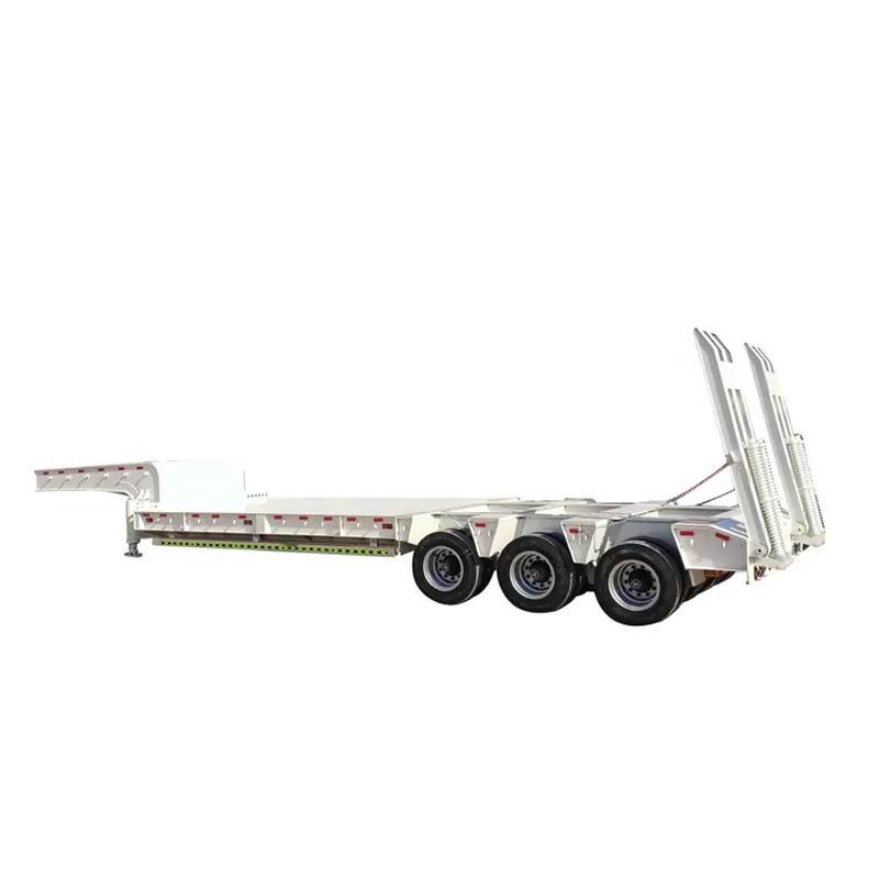 Harga pabrik 4 axle 50 60 ton hidrolik Ramp goosenloweck bed semi trailer lowboy trailer tempat tidur rendah