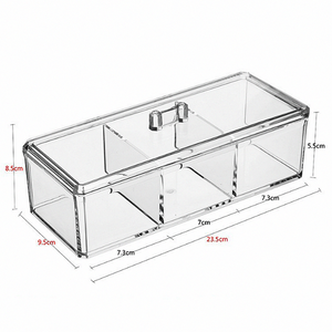 Organizzatore da <span class=keywords><strong>Scrivania</strong></span> in Acrilico Trasparente, Contenitore Espositore a 3 Scomparti Rimovibili con Coperchio per Gioielli, Scatola per Bustine di Tè - Product Image 2