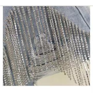 Shorts en jean taille haute sexy pour femme, coupe slim crayon, avec strass et franges, effet usé, écologique, couleur unie, coupe classique, décontracté - Product Image 5