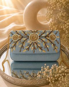 Elegant <b>Pink</b> Satin Clutch With Gold Sequined Floral Embroidery Chain Strap Wedding Evening <b>Bag</b> Women Handbag - Product Image 3