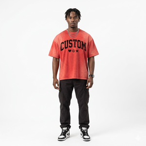 Kaos Pria 250g Vintage Pickling 100% Katun Model Kotak Custom Cropped Streetwear Desain Fashionable Longgar - Product Image 1