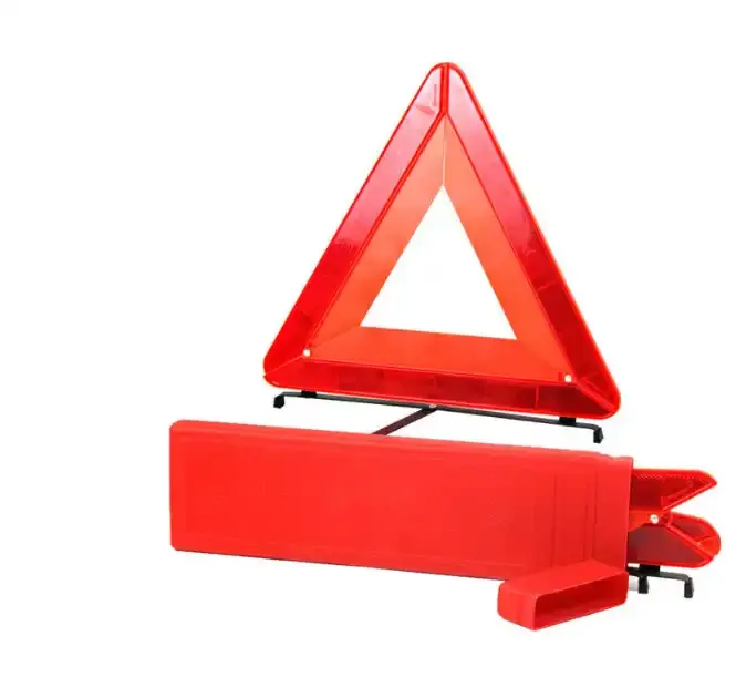 Red safety reflective traffic warning triangle for emergency