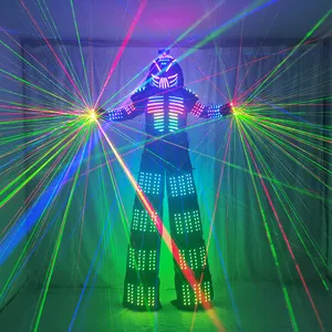 LED Robot Costume Stilt Walking Luminous Suit Jacket With Laser Gloves Helmet For Bar DJ Music Festivals Performance Wear