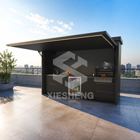 Isla de Cocina Modular Personalizada para Exteriores, con Parrilla para Asar, Encimera de Acero Inoxidable y Mármol, con Gabinete y Tira de Luces LED