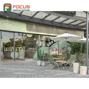 Freestanding Coffee Display Cabinet Wood Grain Finish Tall Vertical Display Cafe Merchandise Cabinet - Product Image 1