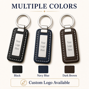 Custom Genuine Leather Keychain with Metal Logo Plate Personalized Cowhide Business Gift <strong>Car</strong> <strong>Key</strong> <strong>Ring</strong> Wholesale Low MOQ - Product Image 4
