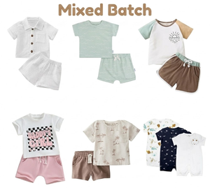 Stock Lot <b>Mixed</b> Batch Toddler Summer Clothing Sets Cotton Sleeveless Cartoon Print Gingham Shorts 2 Piece Kids Outfits Wholesale - Product Image 1
