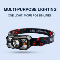 Lampe frontale LED rechargeable Type-C 18650 200 Lumens XPE 4SMD Lumière blanche 2SMD Lumière rouge pour le camping, la course à pied et la réparation