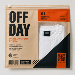 Sac d'emballage pour vêtements imprimé sur mesure, grande pochette refermable à glissière avec fenêtre transparente pour t-shirts - Product Image 1