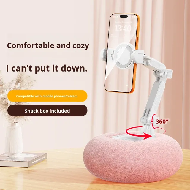 Plush Pillow Cartoon Mobile Phone Holder ABS Material Anti-Shake 360 Rotation Desk & Bed Use Lazy Person's Video Watching