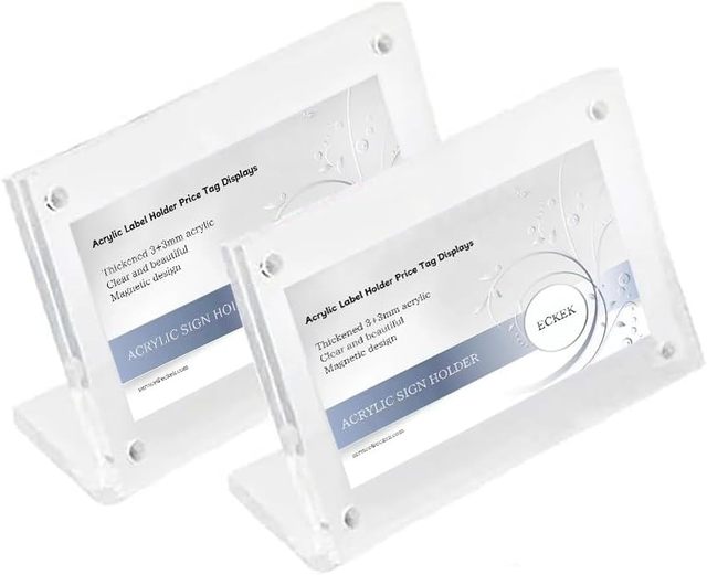 2 Pack Acrylic L-Shape Sign Holder Horizontal Slanted Table Top Stand Rectangle 70*50mm for Price Tag & Label Displays