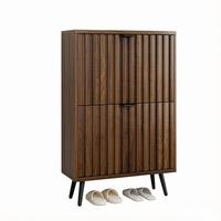 Meuble à chaussures moderne en noyer européen avec portes à lattes, 4 niveaux, pour entrée et salle à manger, design fin et peu encombrant, écologique