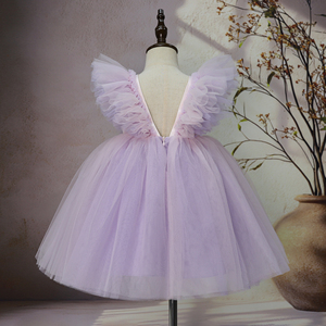 Piccola gonna floreale con maniche volanti gonna abito viola da principessa per bambina con paillettes con perla cigno <span class=keywords><strong>farfalla</strong></span> abito da ragazza fiore - Product Image 4