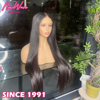 Perruques longues en cheveux indiens vierges avec base sans colle en dentelle, cuticules alignées, marque NewWave, pour femmes noires