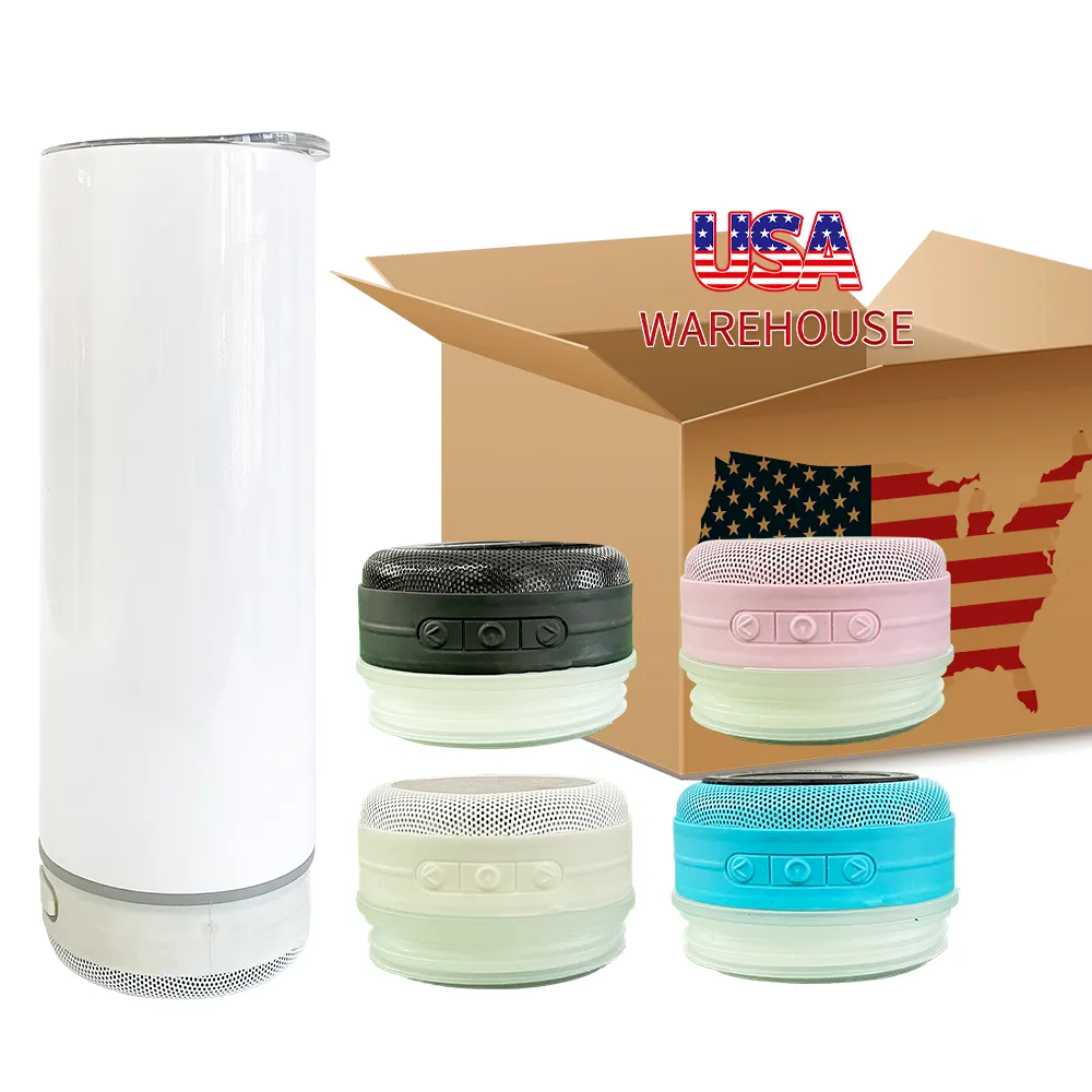 USA Warehouse 20oz Smart Wireless Music Player tumbler with lids sublimation blanks speaker tumbler with USB charging cable