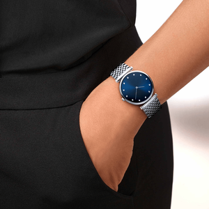 Montre mécanique automatique ronde et fine avec cadran à index en cristal et bracelet en acier inoxydable Longinesing - Product Image 2