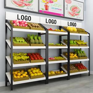 Hệ thống kệ kim loại đa tầng có thể điều chỉnh, chất liệu thép và gỗ, dùng trưng bày trái cây, rau củ, rượu vang, siêu thị. - Product Image 1