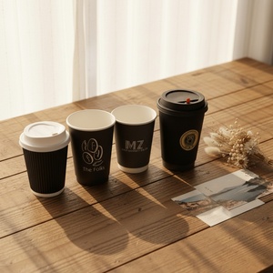 Gobelets en papier jetables Sunshine à double paroi, avec logo personnalisé imprimé, sans plastique, 12 oz, pour thé chaud et café, avec couvercles en PS - Product Image 2