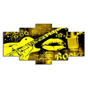 Style POP Jaune Musical Guitare Bouche Baiser Impression Sur Toile Image Décoration Murale avec Cadre