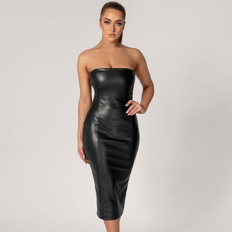 green emerald velvet dress Trendy, Chic Women's Clothing Boutique Endless Blu Mocha Leather Midi Dress for Women, Adjustable Belt, Faux Leather, Polyester Lining, S Lane 201 main image 0