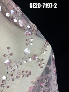 Sang Trọng Đính Cườm Hồng Net Tulle Saree Veil Cô Gái Vải Sequins Pha Lê Đá Trắng Wedding Bridal Evening Dress Ren Vải - Product Image 2