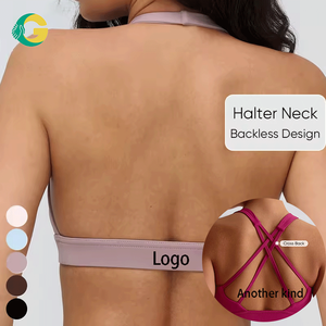 Haut de sport <span class=keywords><strong>dos</strong></span> <span class=keywords><strong>nu</strong></span> à col en V profond de haute qualité GC, avec logo personnalisé, pour la course, la gym, le fitness, soutien-gorge de yoga halter, soutien-gorge de sport pour femme - Product Image 2