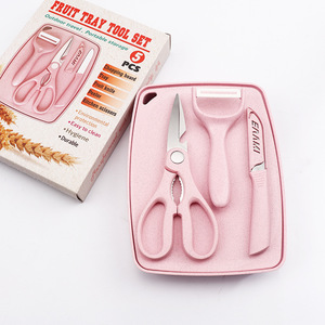 Erami Knife Set 5 Piece Pink Cutting Board With Peeler Scissors For Kitchen Use - Product Image 2