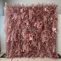 Tissu 3D enroulé, toile de fond blanche, mur de fleurs artificielles de pampa pour les décorations de mariage
