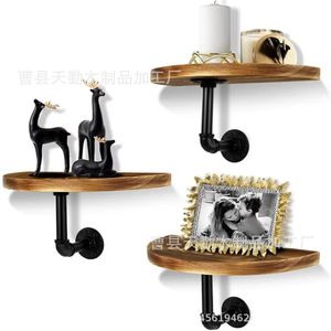 Étagère murale ovale en bois et fer forgé, support pour pot de fleurs, décoration intérieure, porte-bougie - Product Image 3