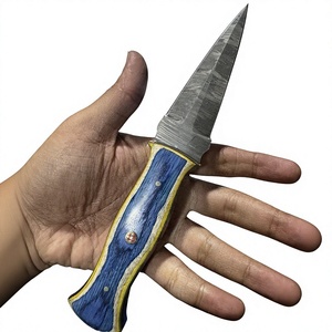 Couteau de camping à lame fixe en acier Damas avec manche en bois Pakka bleu 20 cm, couteau de survie DIY pour l'extérieur - Product Image 5
