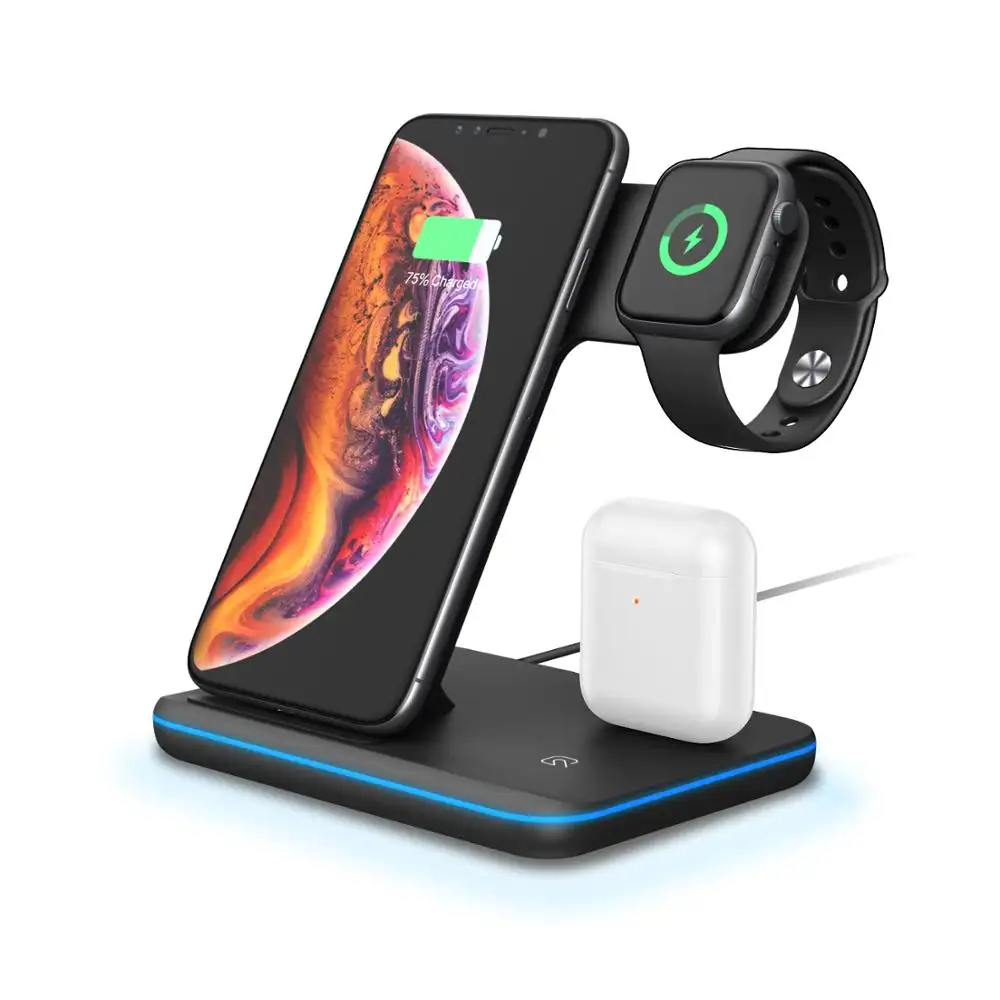 Weluv 3 in 1 wireless charger QI standard charging organized dock station organazitonfor apple watch for smartphone for airpod